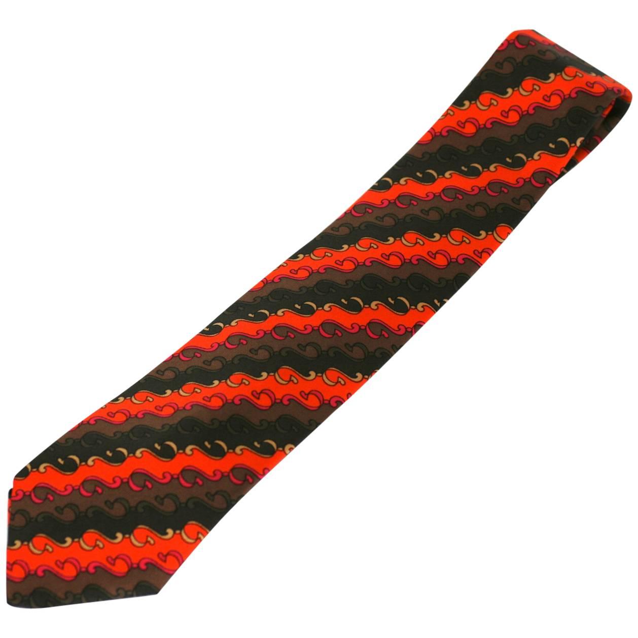 Pucci Orange and Brown Swirl Print Tie For Sale