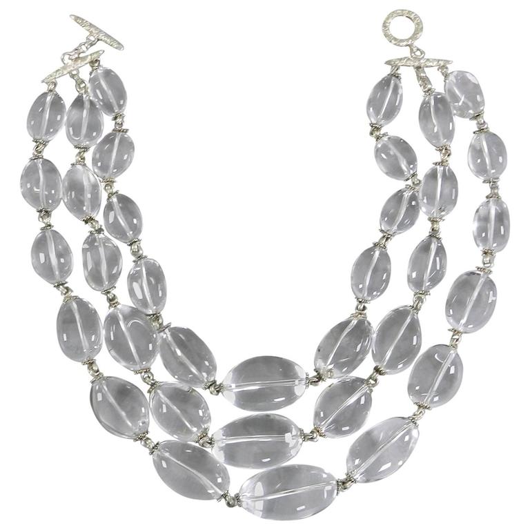 Large Chunky Rock Crystal Triple Strand Bead Necklace at 1stDibs
