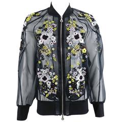 Erdem Danni Sheer Organza Silk Embroidered Bomber Jacket