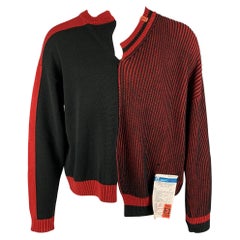 MAISON MIHARA YASUHIRO Size M Black Red Mixed Pattern Asymmetrical Sweater