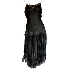 Betsey Johnson Black Silk Slip Dress with Car Wash Skirt Size 6 1990s