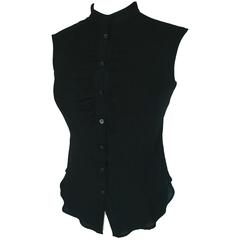 Giorgio Armani Sheer Black Silk Pleated Blouse Sleeveless Size 40 4