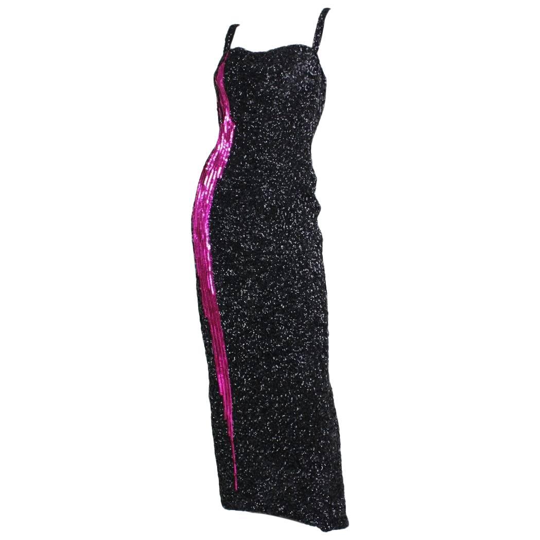 1950s Mr. Blackwell Black Sequined Bombshell Gown For Sale