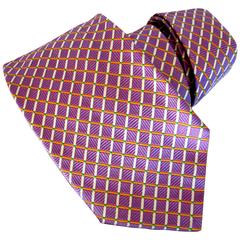 Versace Mens Silk Neck Tie Violet + Orange + White Geometric Motif 11