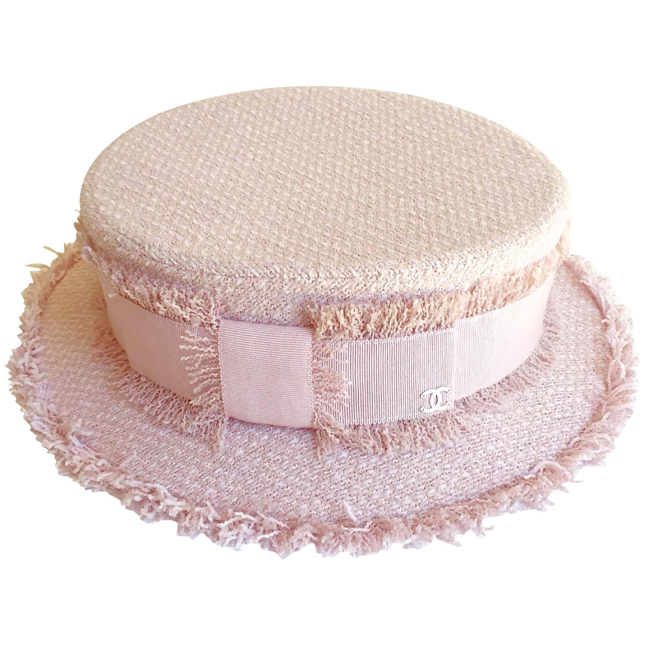 Chanel Pink Tweed Grosgrain Bow Trim Runway Chapeaux Hat at 1stDibs |  chanel pink hat, pink tweed hat, chanel tweed hat