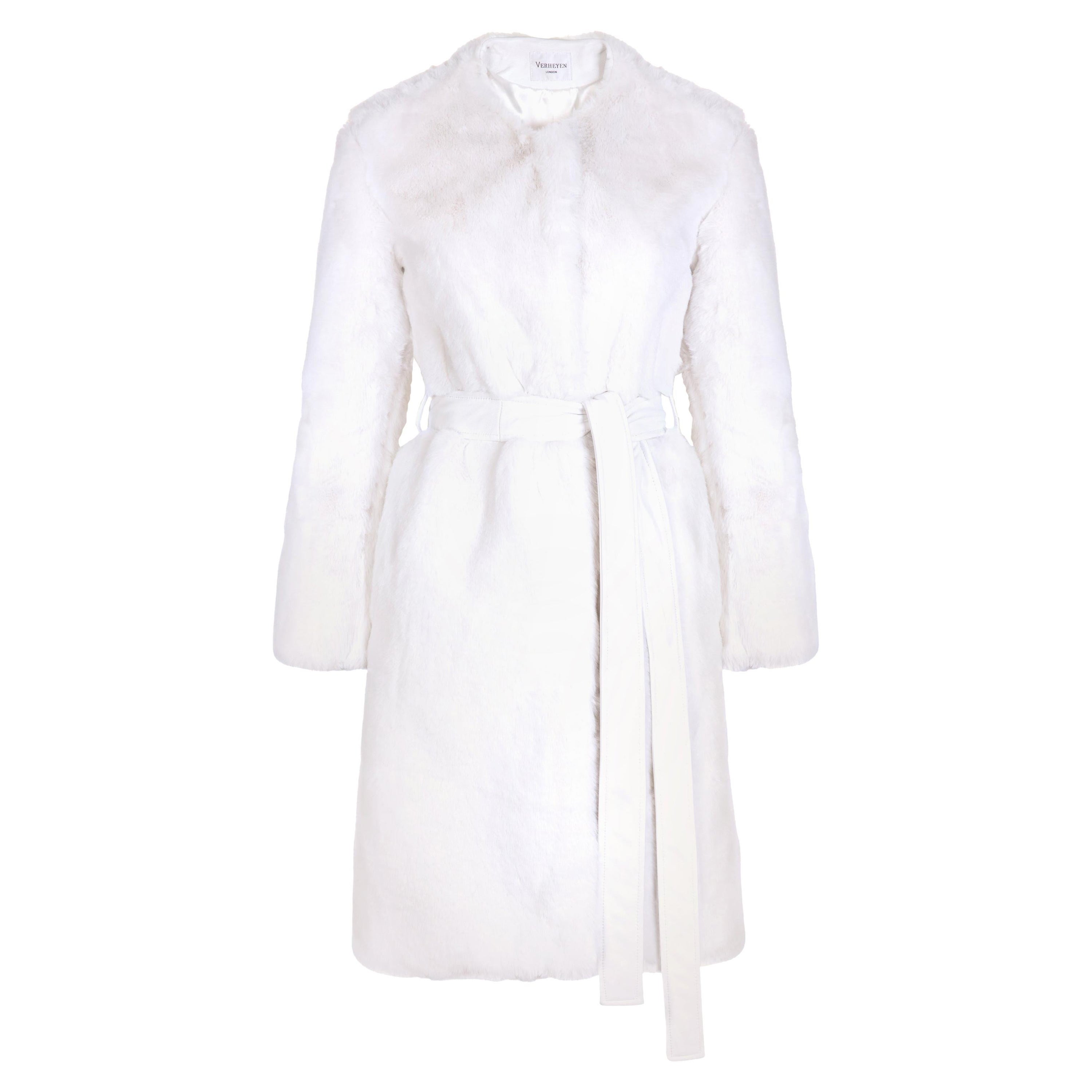 Serena de Verheyen London  Manteau sans col en fausse fourrure blanc - Taille uk 12 en vente