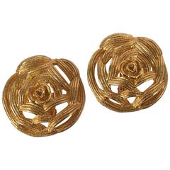 Christian Dior Large Goldtone Rose Earrings 12