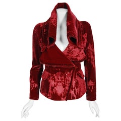 2005 Christian Dior by John Galliano Red Silk-Velvet Double Breasted Jacket
