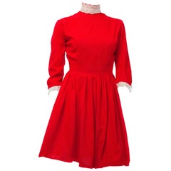 Vintage 60s Red Babydoll Dress with White Eyelet Trim 