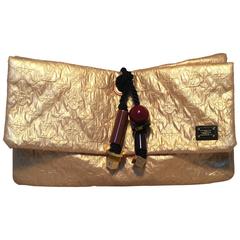 Louis Vuitton Gold Leather African Queen Masai GM Limelight Monogram Clutch 12