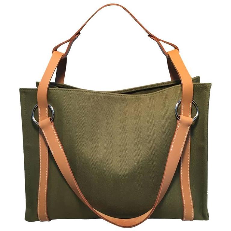 Hermes Olive Green Canvas Cabalicol Shoulder Bag Tote at 1stDibs