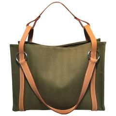 Hermes Olive Green Canvas Cabalicol Shoulder Bag Tote