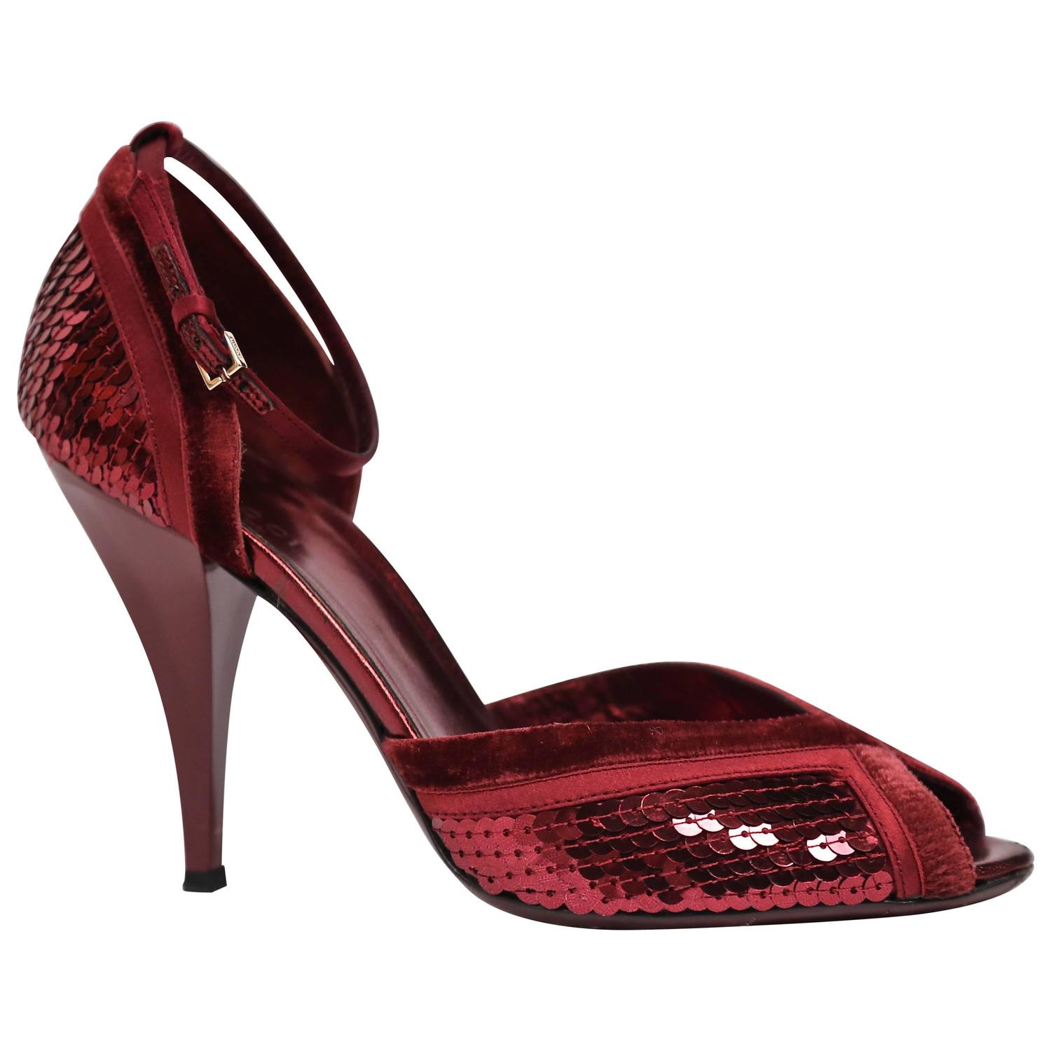 TOM FORD for GUCCI burgundy sequined heels 8 at 1stdibs