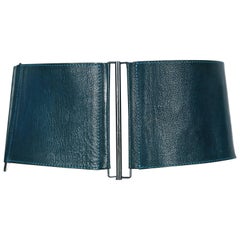 1990's LANVIN wide modernist belt in teal leather