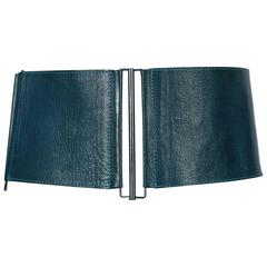 1990's LANVIN wide modernist belt in teal leather 12