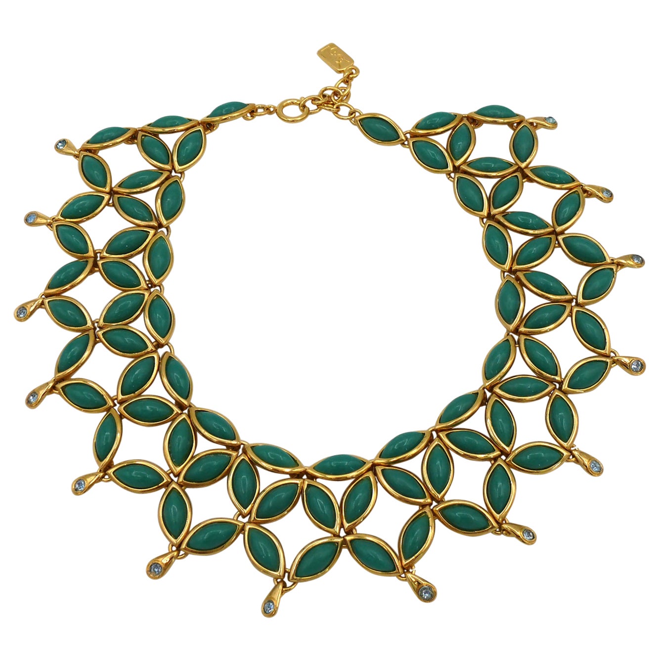YVES SAINT LAURENT Collier vintage à cabochons en résine verte YSL en vente