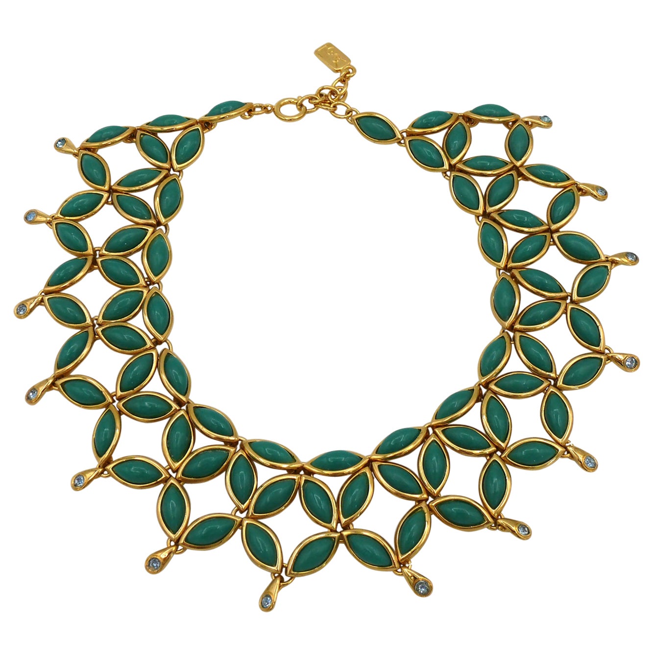 YVES SAINT LAURENT YSL Vintage Green Resin Cabochons Collar Necklace For Sale