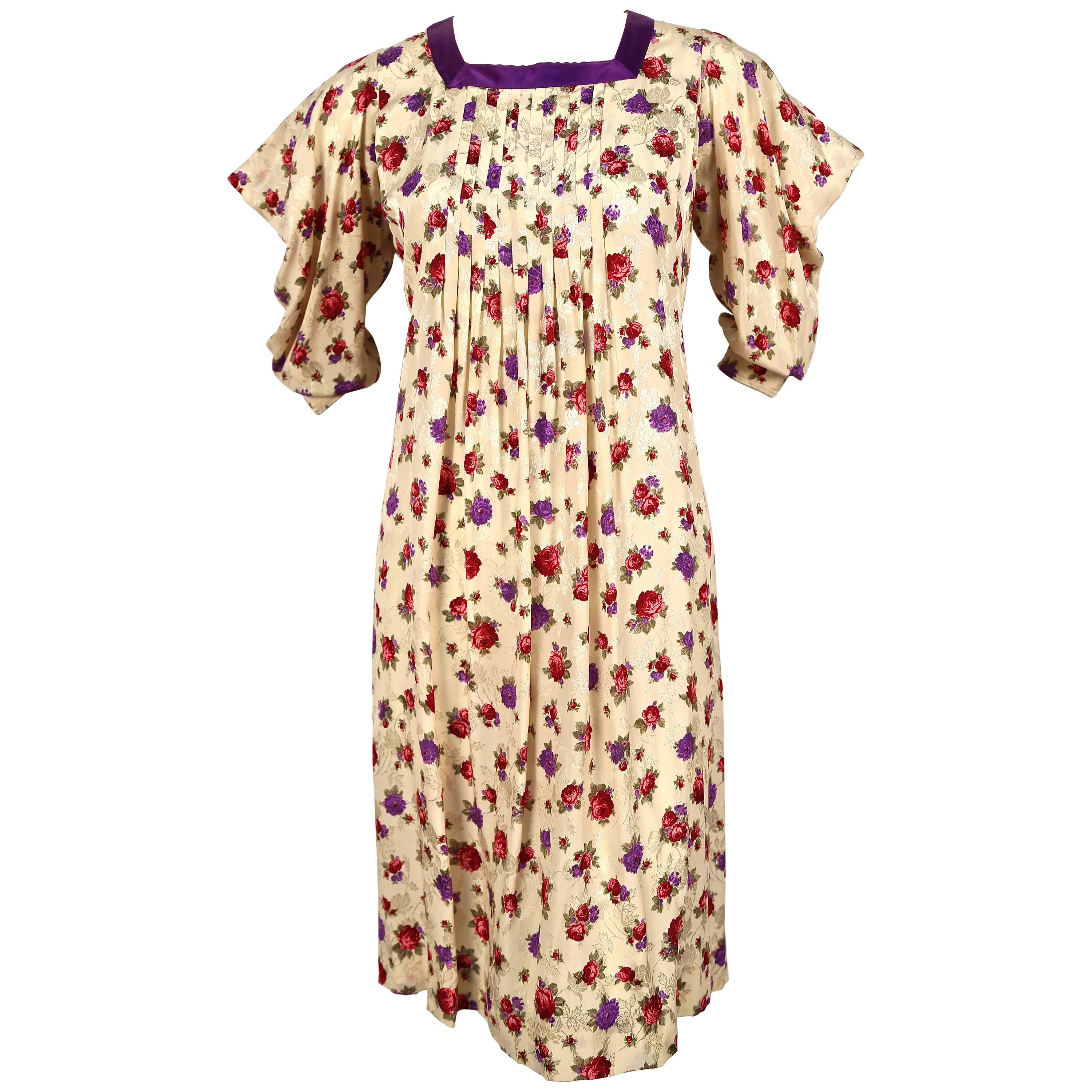 1980's EMANUEL UNGARO silk floral dress with peaked shoulders