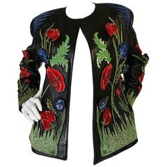 1987 Jean-Claude Jitrois Lesage 3D Floral Leather Jacket