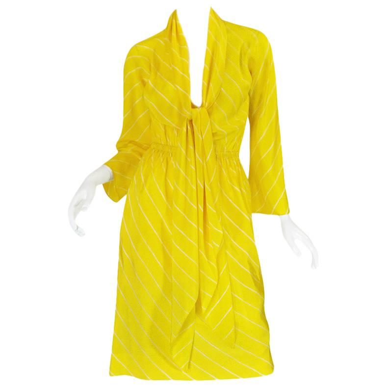 S/S 1976 Halston Demi-Couture Bias Cut Yellow Silk Dress