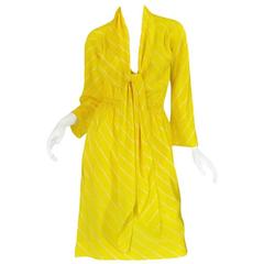 Vintage S/S 1976 Halston Demi-Couture Bias Cut Yellow Silk Dress
