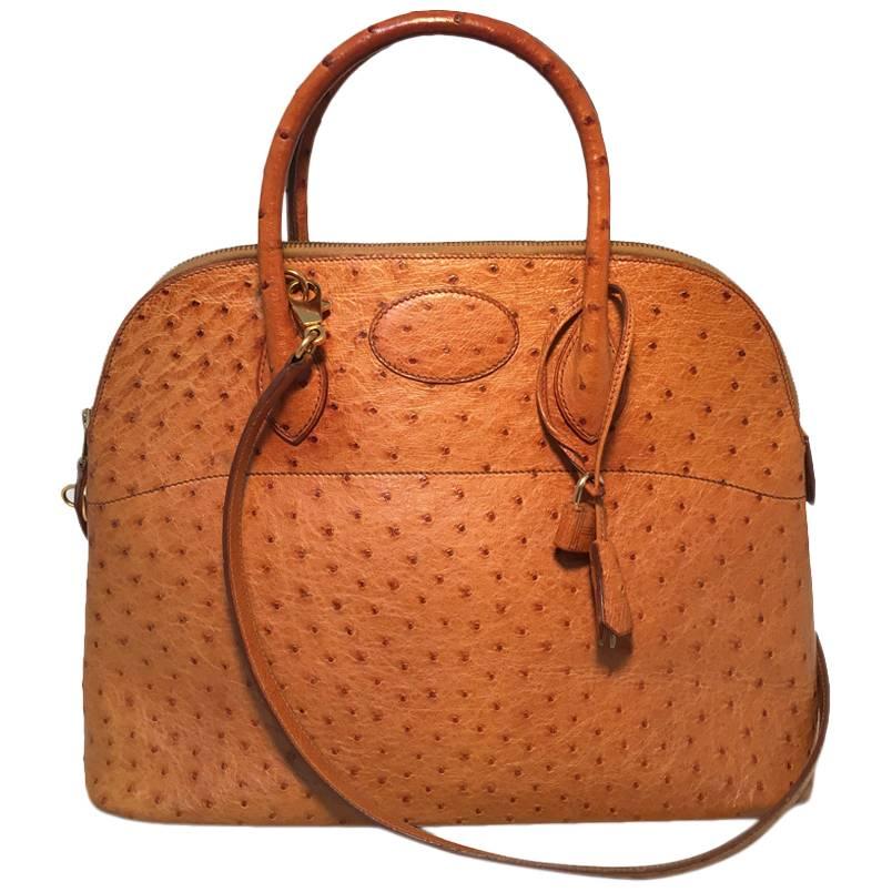 Hermes Rare Tan Ostrich Bolide Handbag
