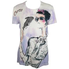 Vintage CHANEL Y2K T-shirt / COCO Smoking Print / Grey Silk 