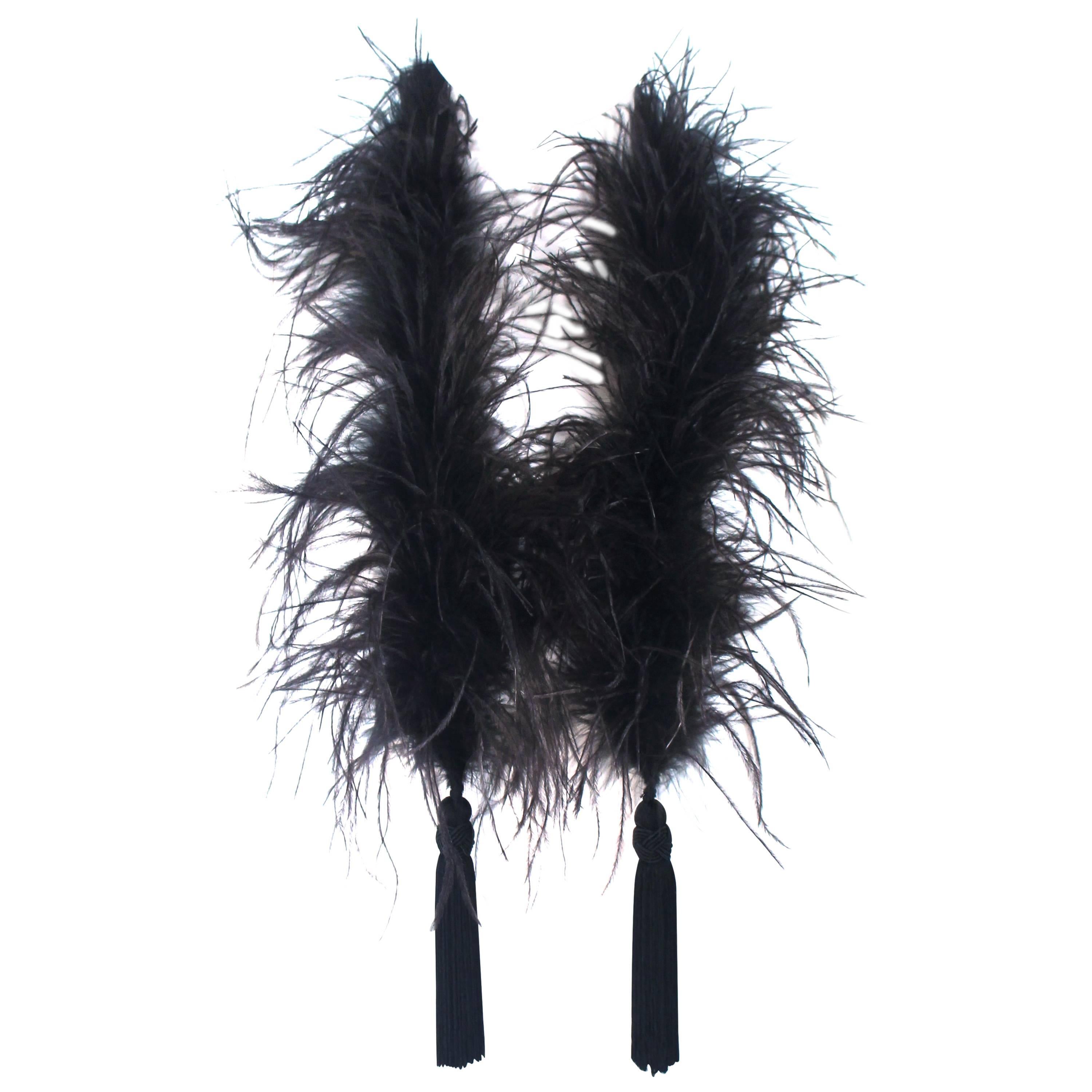 ELIZABETH MASON COUTURE Black Ostrich Tassel Boa