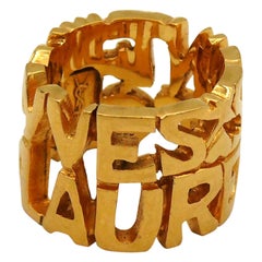 YVES SAINT LAURENT YSL Vintage Gold Tone Signature Ring