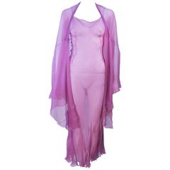 Lavender Sheer Bias Cut Chiffon Dress and Wrap Size 2 4 Lavender Sheer Bias Cut Chiffon Dress and Wrap Size 2 4