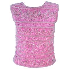 1960's Pink Beaded Zip Back Blouse Size 6 8 10