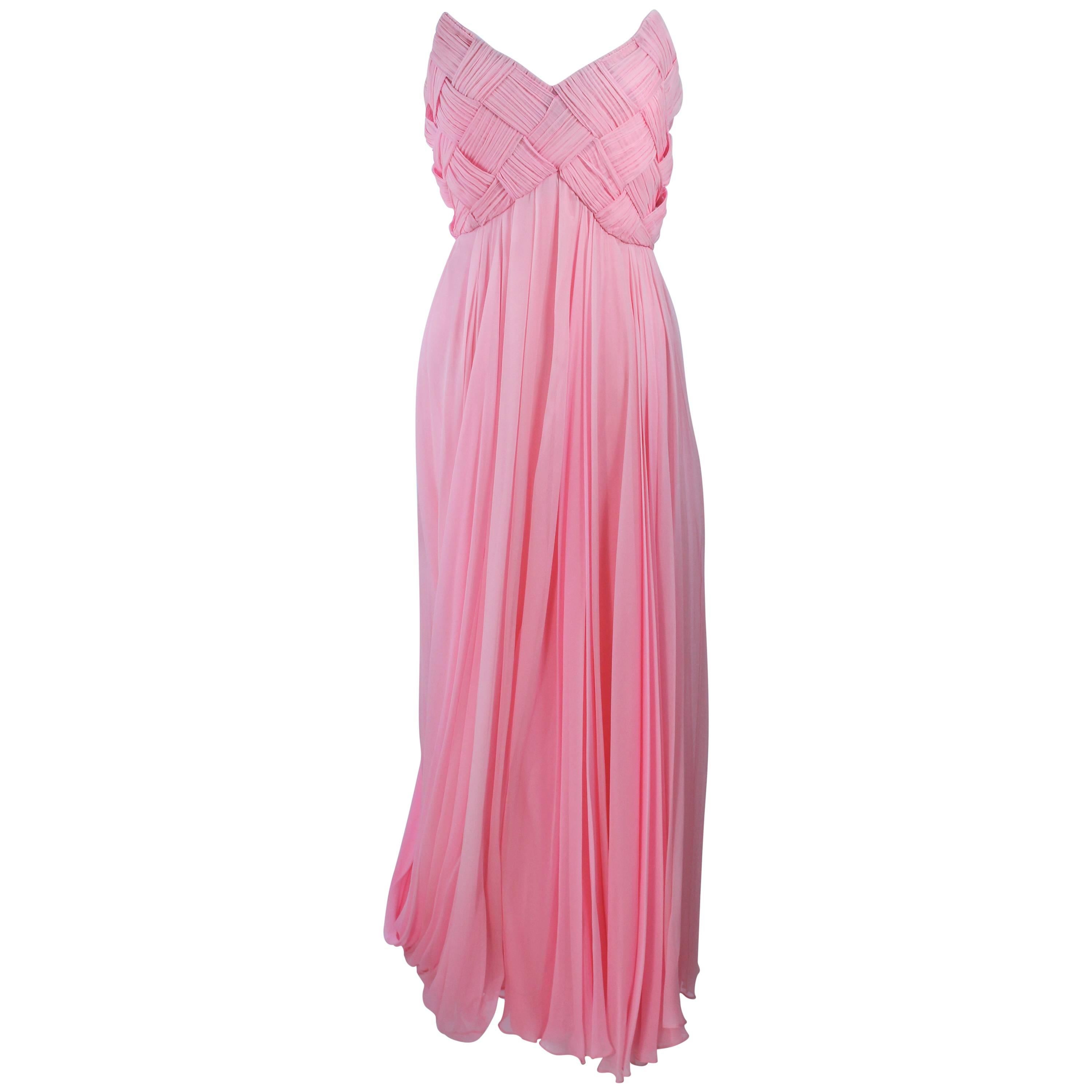 SCAASI Pink Draped Chiffon Gown with Criss-Cross Bodice Size 4 6