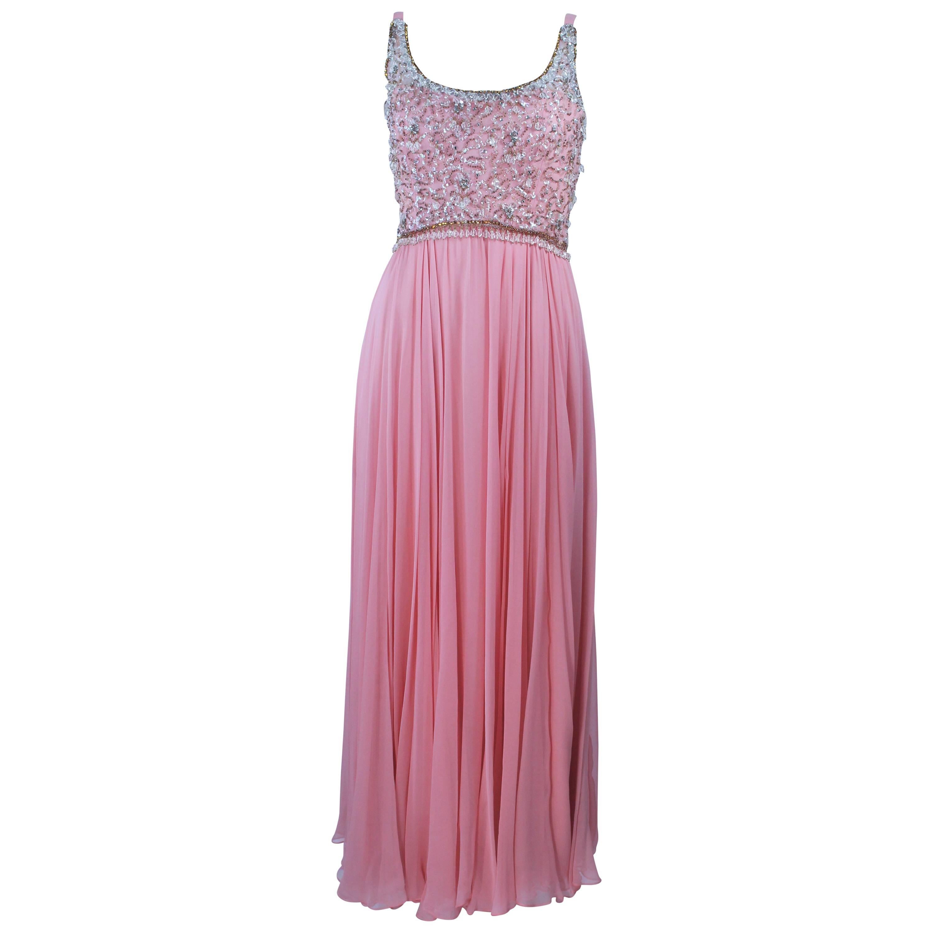 1960's Pink Gown with Embellished bodice and Jersey Skirt Size 2 For Sale