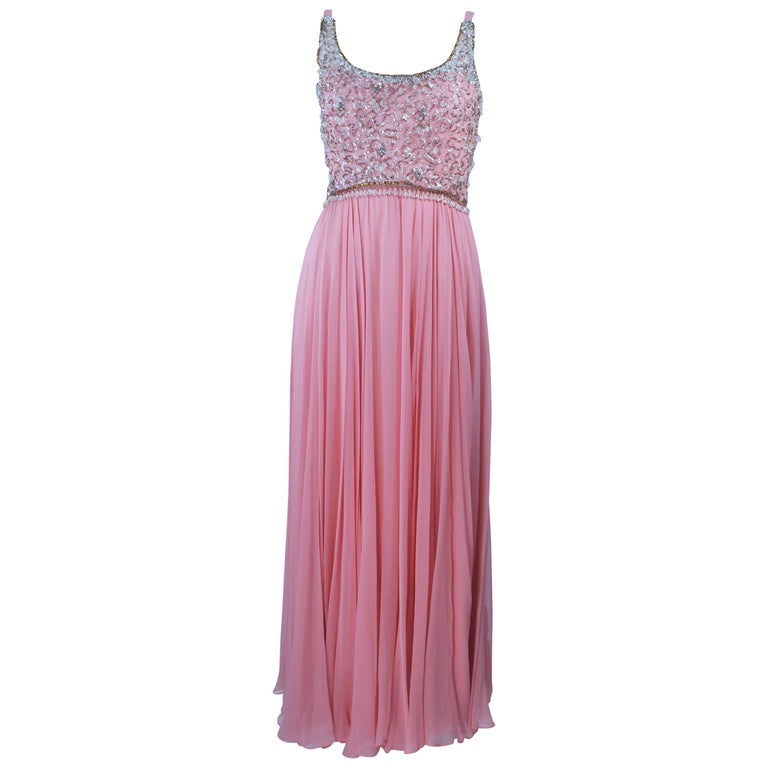 1960's Pink Gown with Embellished bodice and Jersey Skirt Size 2 For ...