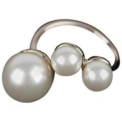 CHRISTIAN DIOR 3 Pearl Beads ULTRADIOR PHALANX RING Gold Metal