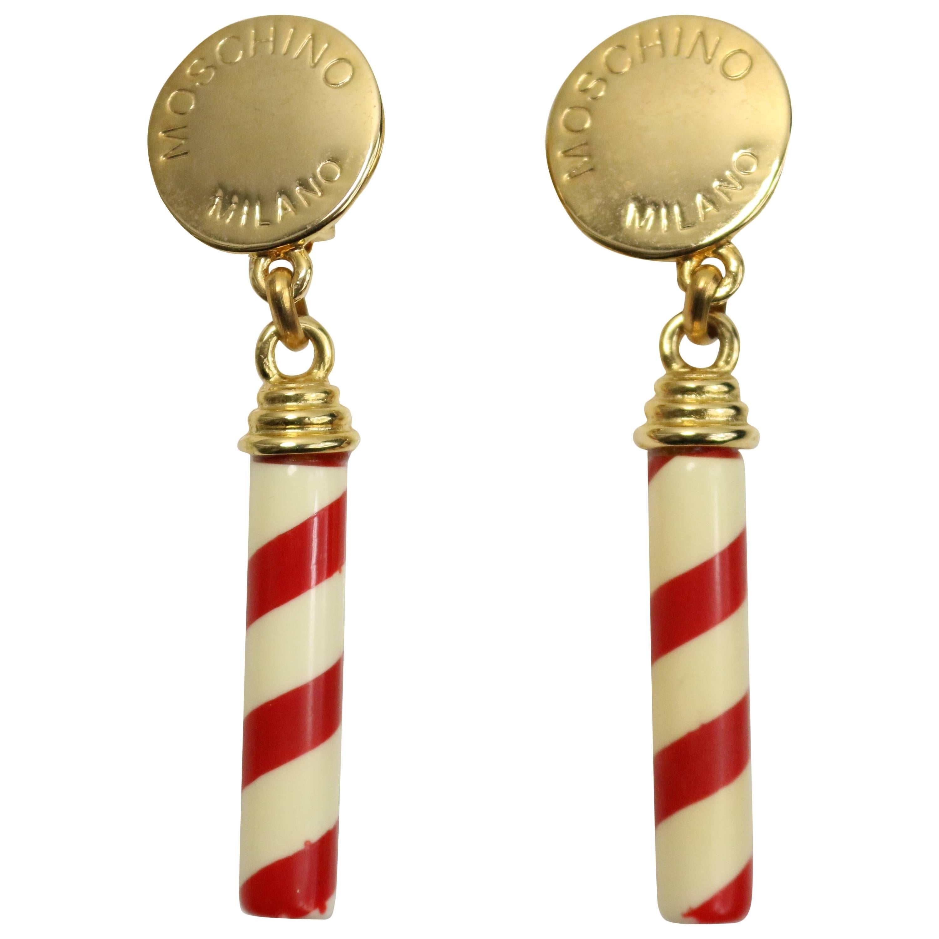 Moschino Candy Cane Drop Clip On Earrings