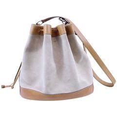 Retro Hermes Leather and Canvas Market Bag