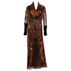 Jean Paul Gaultier Maille Femme Leopard Print Fuzzi Mesh Maxi Dress