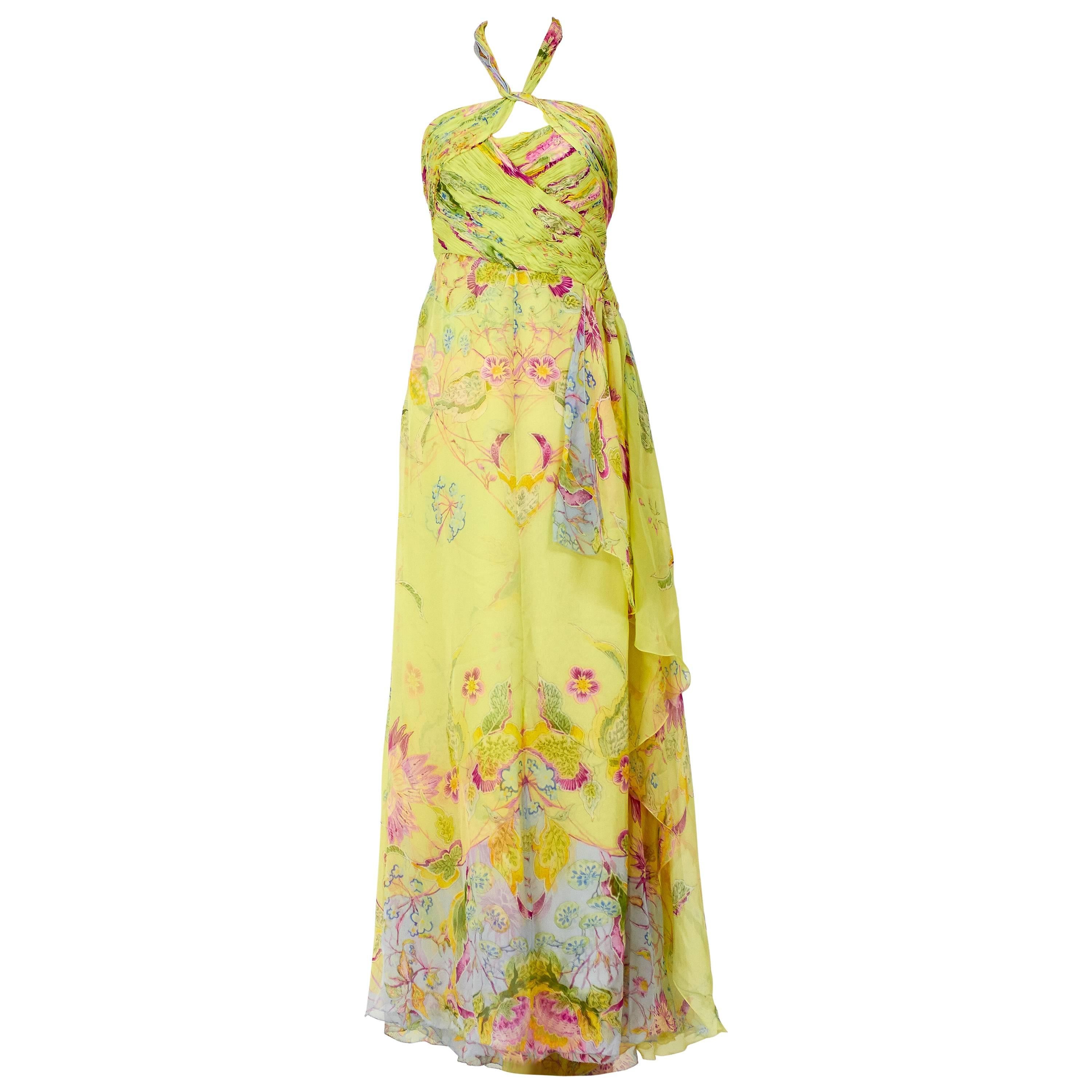 Valentino Silk Floral Print Halter Top Long Dress For Sale