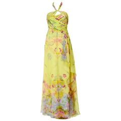 Valentino Silk Floral Print Halter Top Long Dress