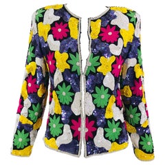 Amazing Vibrant Floral Sequin Silk Encrusted Jacket 1970s