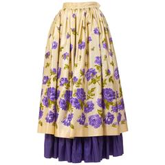 1980s Saint Laurent Rive Gauche Silk Floral Print Maxi Skirt