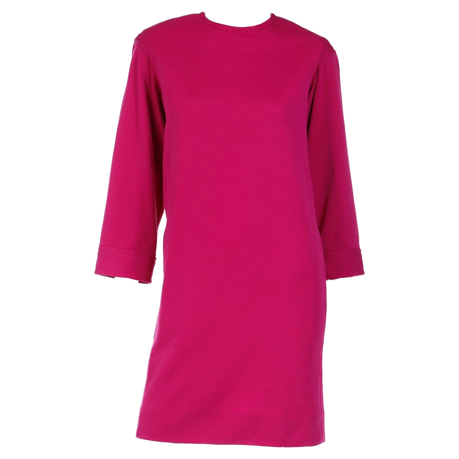 S/S 1990 Vintage Yves Saint Laurent Magenta Pink Wool Shift Dress For Sale