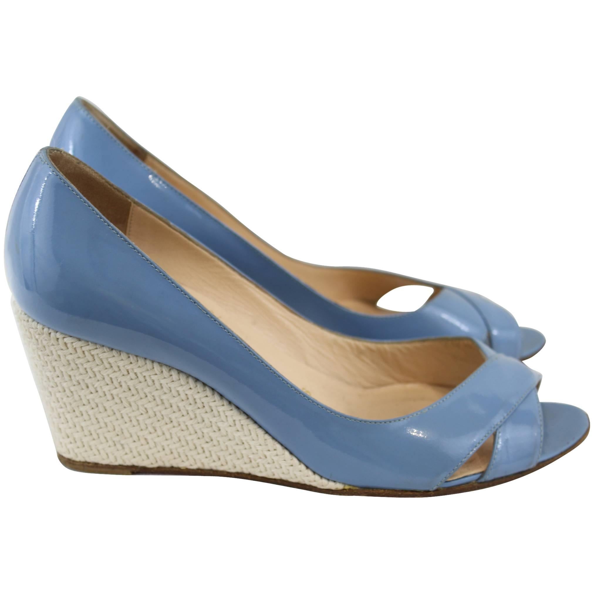 Louboutin Blue patented and Cord shoes S.36, 5 For Sale
