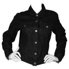 Gucci Black Denim Jacket with Red and Green Web Buckles Sz 44
