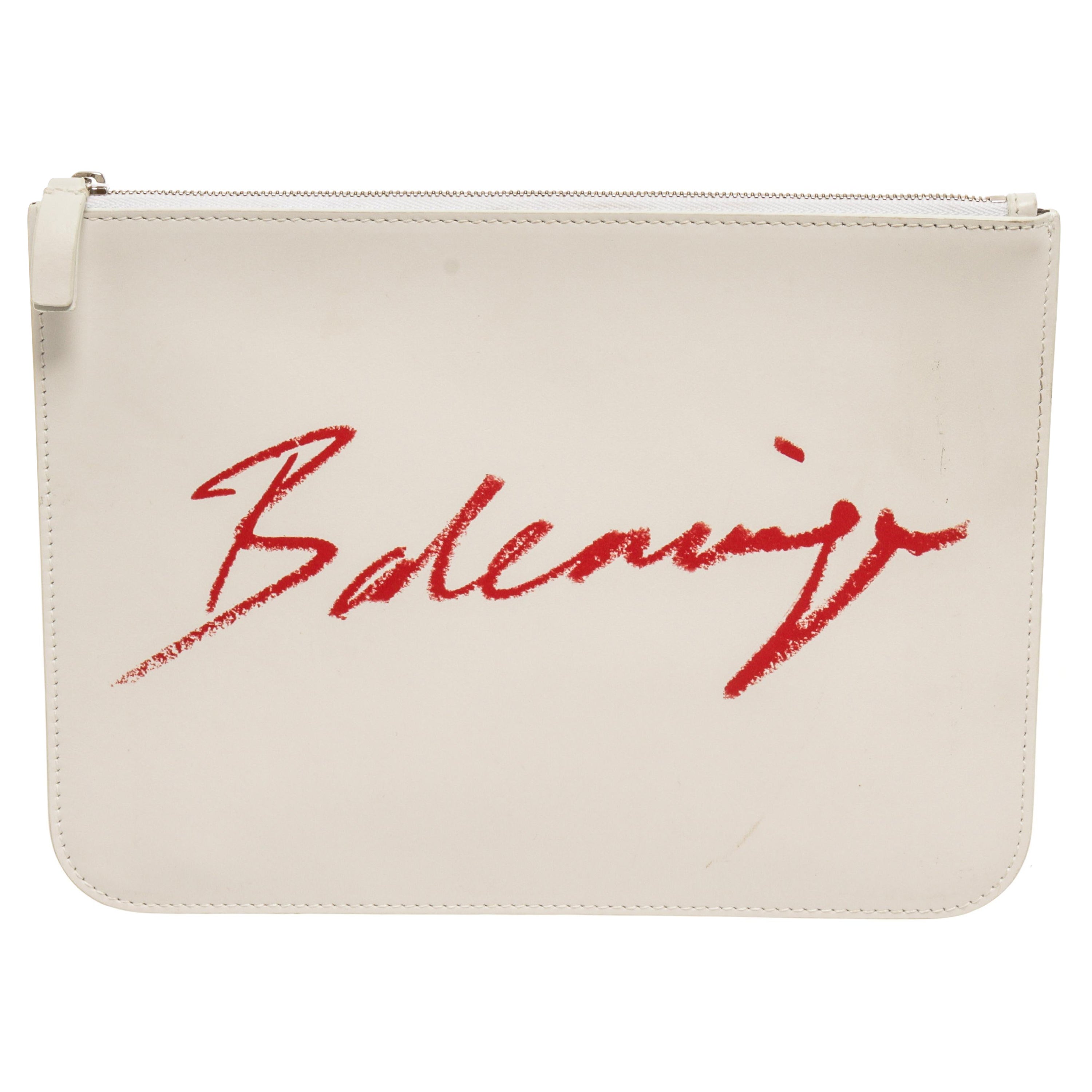Balenciaga White Leather Logo Clutch For Sale
