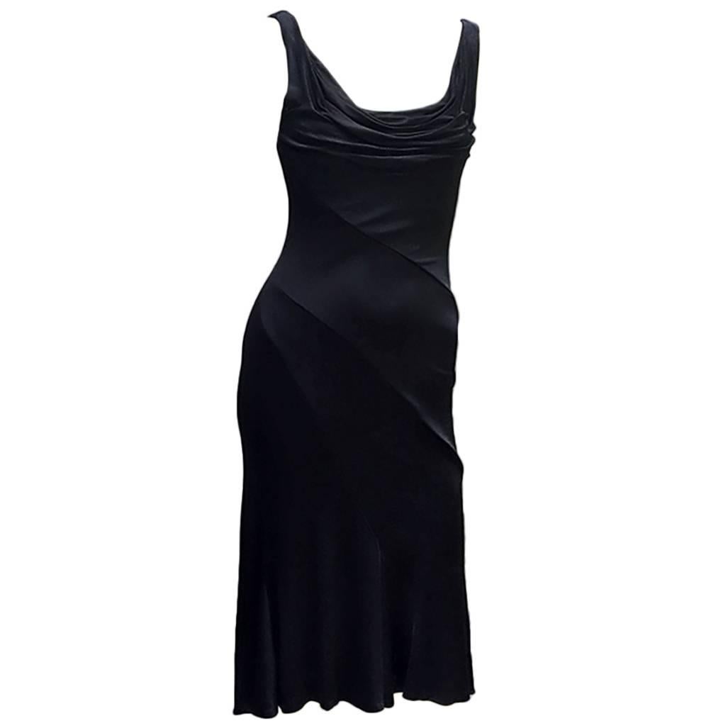 90s Gianni Versace  Vintage Black Silk Jersey Dress For Sale