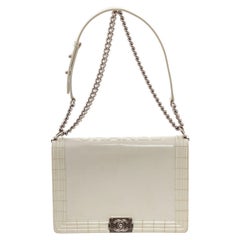Chanel White Patent Leather Large Boy Bag