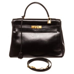 Hermes Black Leather Kelly 32cm Shoulder Bag