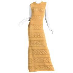 1960s Goldenrod Knit Maxi Dress